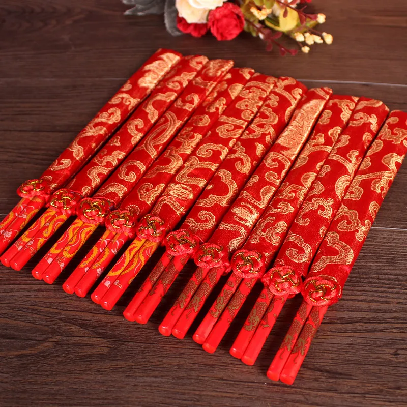 

200 Pair Wood Chinese chopsticks, With Gift bag printing both the Double Happiness and Dragon,Wedding chopsticks favor