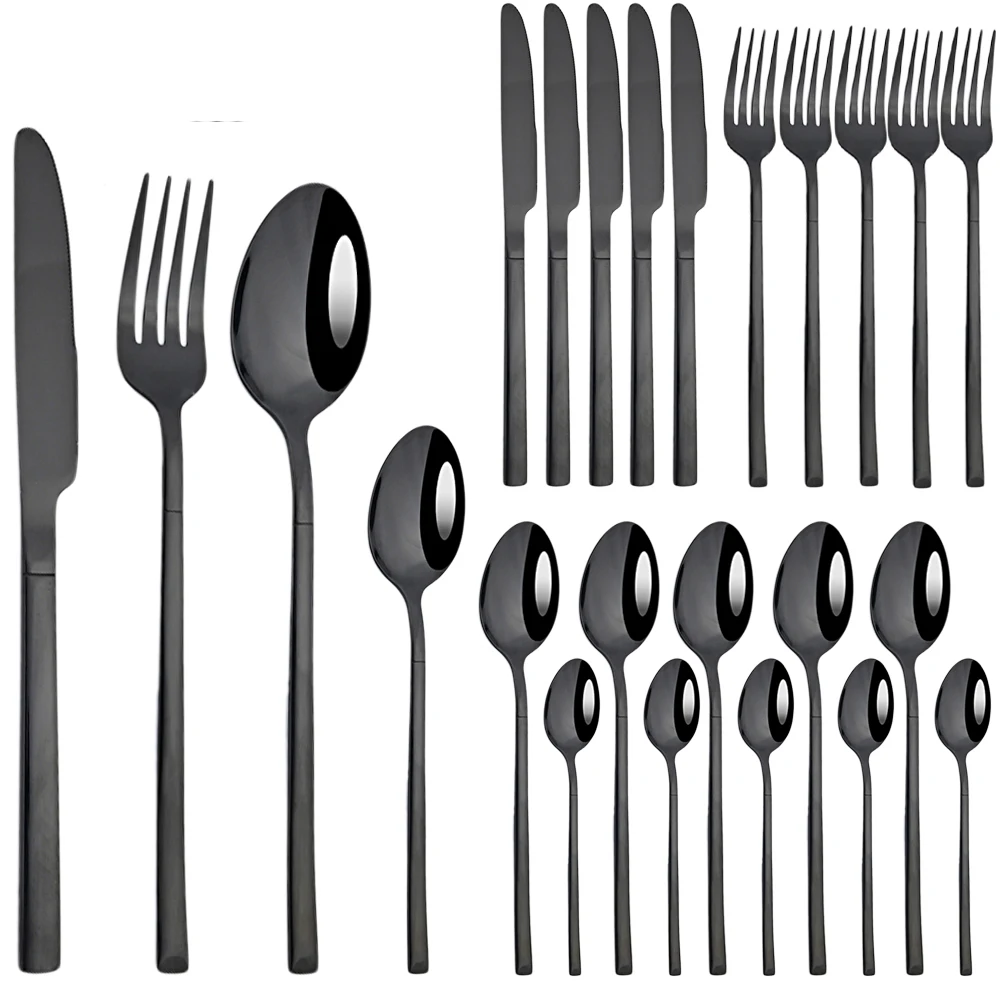 

AJOYOUS 24Pcs Cutlery Sets Stainless Steel Knife Forks Tea Spoons Dinnerware Set Dinner Tableware Western Home Kitchen Flatware