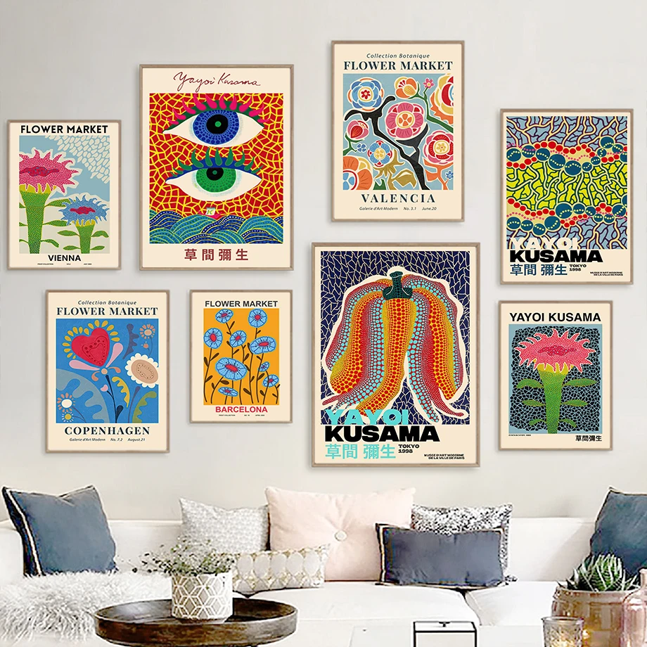 

Yayoi Kusama Abstract Pumpkin Flower Eye Shapes Wall Art Canvas Painting Nordic Posters And Prints Wall Pictures For Living Room