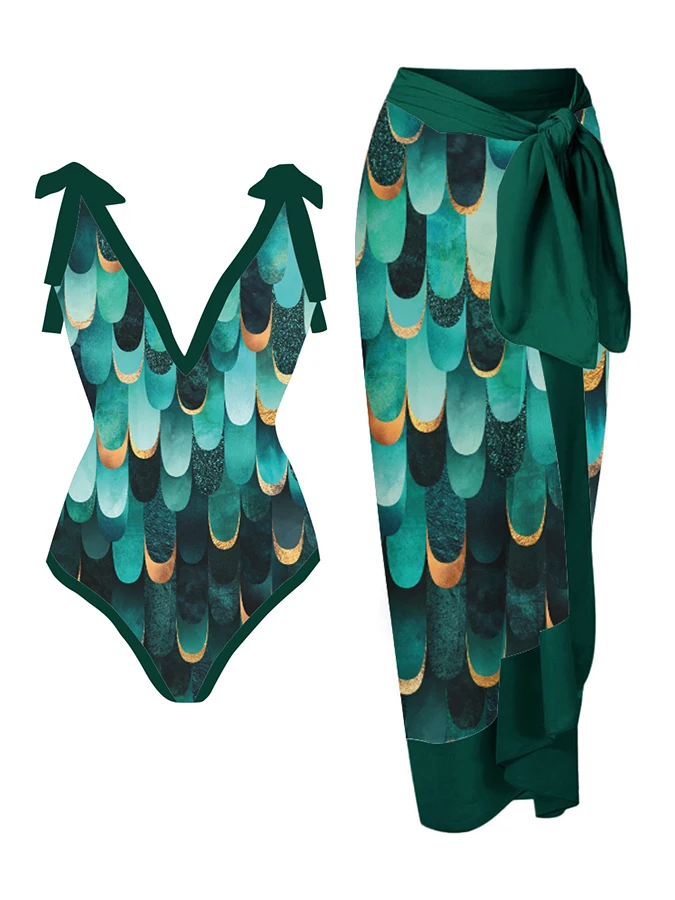 

Sexy and Strappy: Female One-Piece Print Swimsuit with Strappy Detail