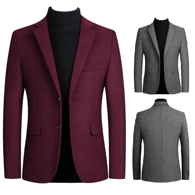 

Men's Blazers Woolen Single-Breasted Suit Men Business Casual Blazers Woolen Jacket No Ironing