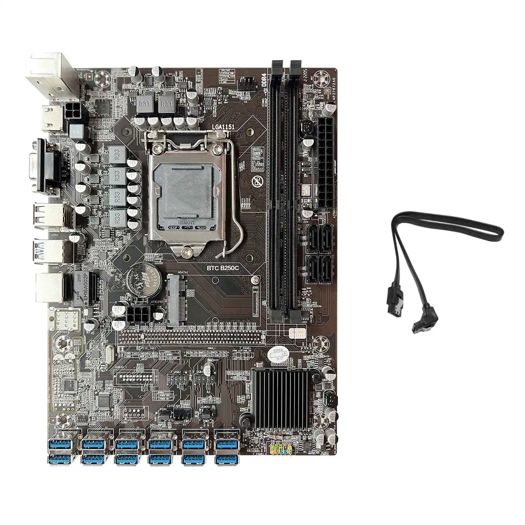

B250C BTC Mining Motherboard+SATA Cable 12XPCIE to USB3.0 Graphics Card Slot LGA1151 Support DDR4 DIMM RAM for ETH Miner