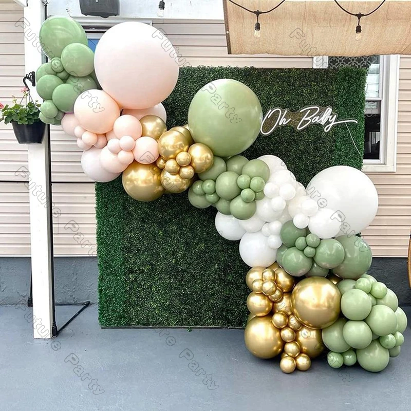 

Balloon Garland Arch Kit Sage Green Doubled Cream Peach Ballons Baby Shower DIY Decoration Girl Birthday Wedding Party Decor