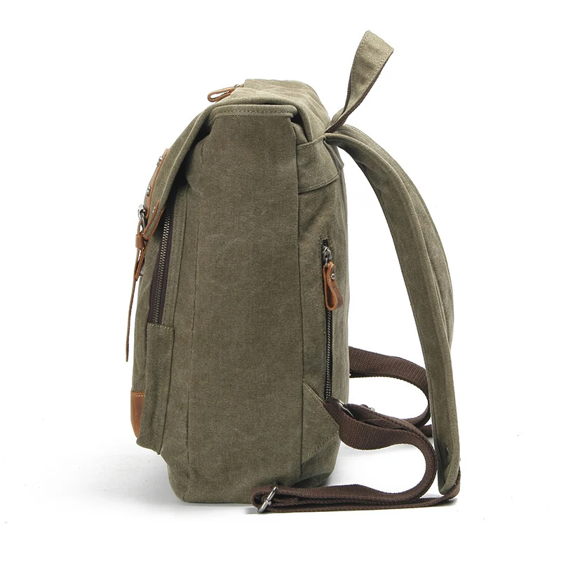 Canvas Backpack Travel Shoulder Bag with Crazy Horse Skin High Quality Students Bag