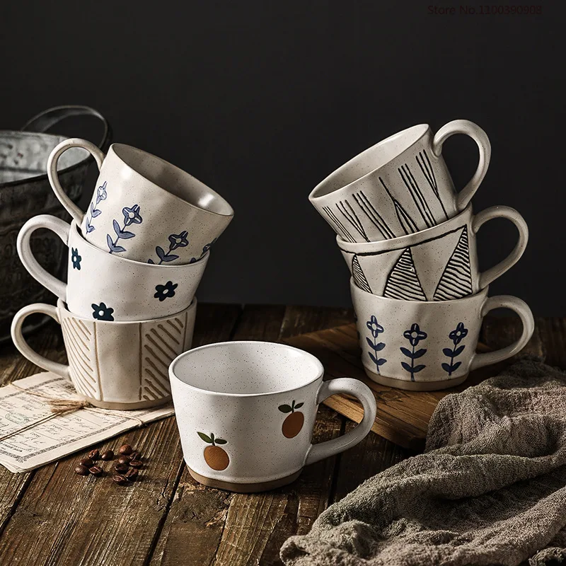 Japanese Ceramic Mug Retro Splash Ink Travel Mug with Handle for Coffee Handmade Breakfast Anti Scalding Cup 300mL Bomba De Agua