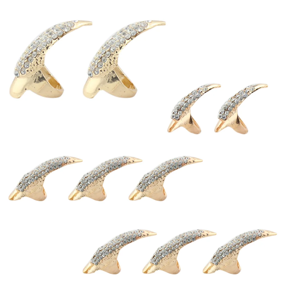 

10pcs 3 Sizes Gothic Punk Style False Nail Claw Paw Finger Rings Cosplay Decoration (Golden)