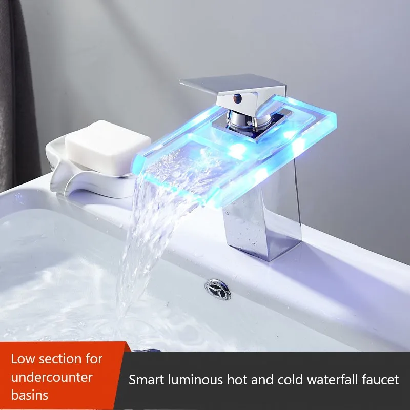 

Luminous waterfall faucet Bathroom washbasin counter basin hot and cold faucet LED luminous faucet bathroom faucets