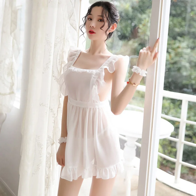 

Slightly Transparent Women Sexy Apron Maid Dress Up Retro Party Bar Cosplay Costume Girl Femme Kitchen Cooking Cleaning Bibs