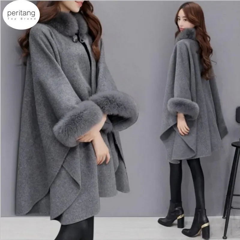 

Женские куртки с меховым воротником, пальто, длинное шерстяное пальто, зимняя одежда, темпераментная накидка, Смешанная шерсть, Офисная Женская одежда в Корейском стиле