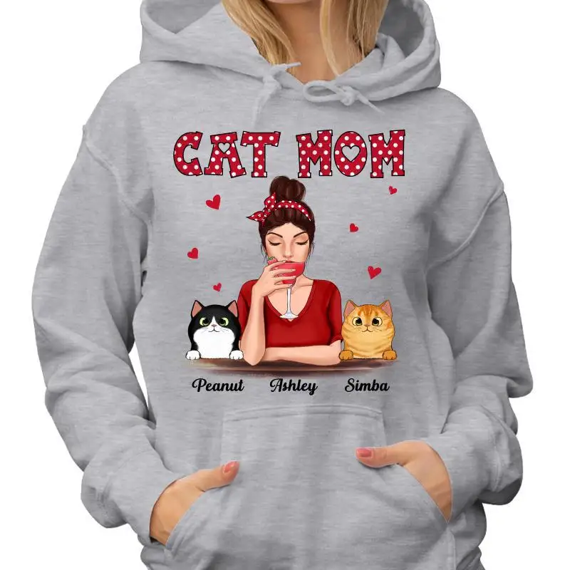 

Polka Dot Pattern Cocktail Cat Mom Personalized Shirt