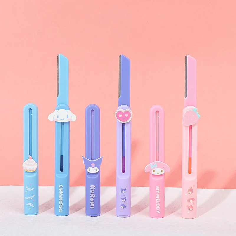 

Kawaii Cinnamoroll My Melody Kuromi Портативный Выдвижной триммер для бровей аниме Sanrioed девушка сердце Безопасный нож для бритья бровей