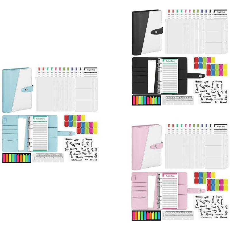 

A6 PU Budget Binder Set, Budget Sheets And Label Stickers, Money Saving Wallet Ring Binder For Office School Supplies
