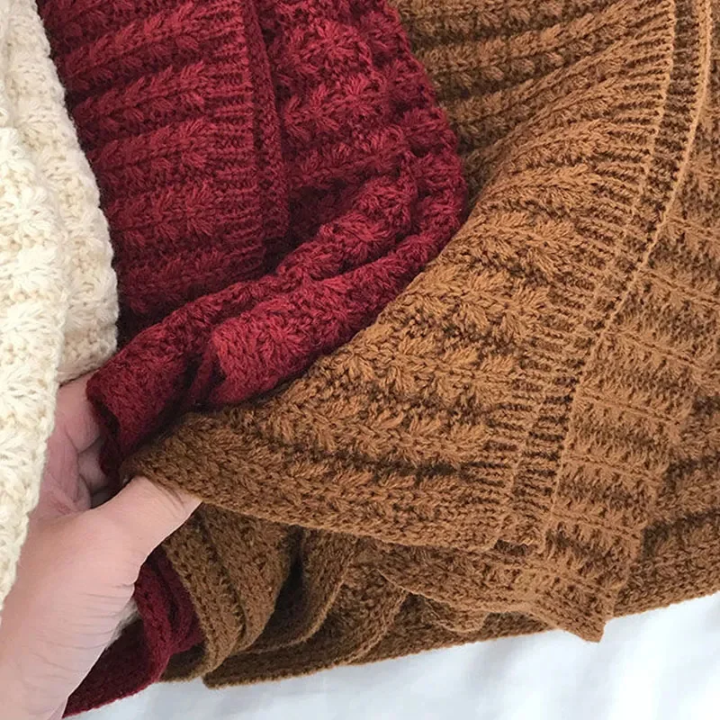 Зимний плотный теплый вязаный шарф для женщин и мужчин однотонный корейский