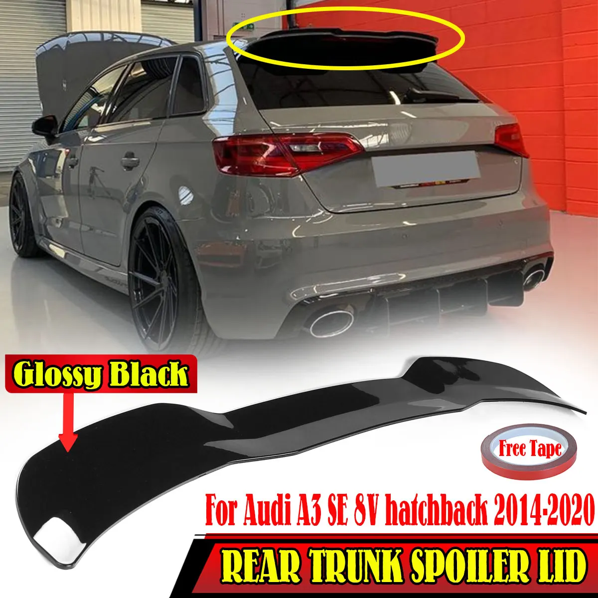 Schwarz/Carbon Fiber Aussehen Hinteren Spoiler Flügel Lip Erweiterung Für Audi A3 SE 8V hatchback 2014-2020 hinten Stamm Spoiler Boot Flügel Lip