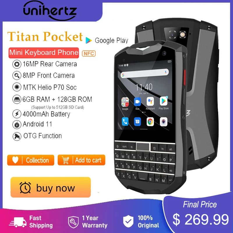 Unihertz Titan Pocket Small QWERTY Smartphone Android 11 6GB 128GB 3.1 Inch Dual SIM Unlocked Keyboard NFC Cellphone 16MP Phone