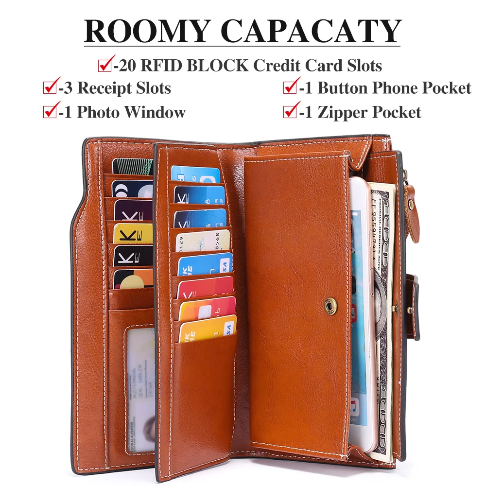 Women RFID Wallet Multi-function Card Holders Luxury Genuine Leather Purse For Women Large Capacity Fashion Ladies Wallets