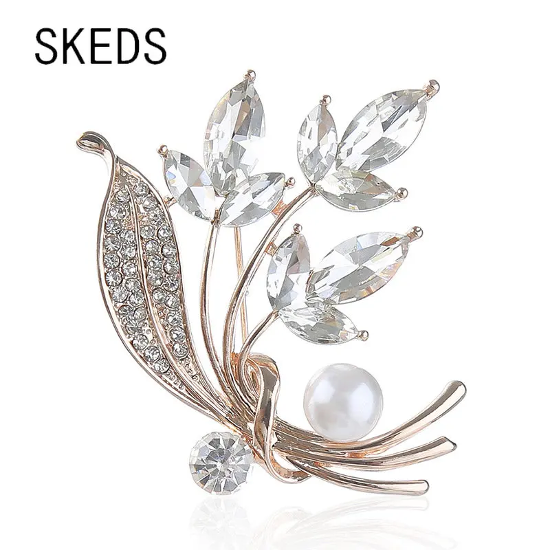 

SKEDS Women's Exquisite Rhinestone Wheat Exqusitie Brooches Pins Fashion Elegant Crystal Plant Casual Buckle Corsage For Lady