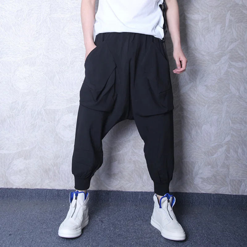 Summer Men's Small Foot Nine Point Casual Harlan Japanese Fashion Hip Hop Loose Hanging Crotch Pants Thin