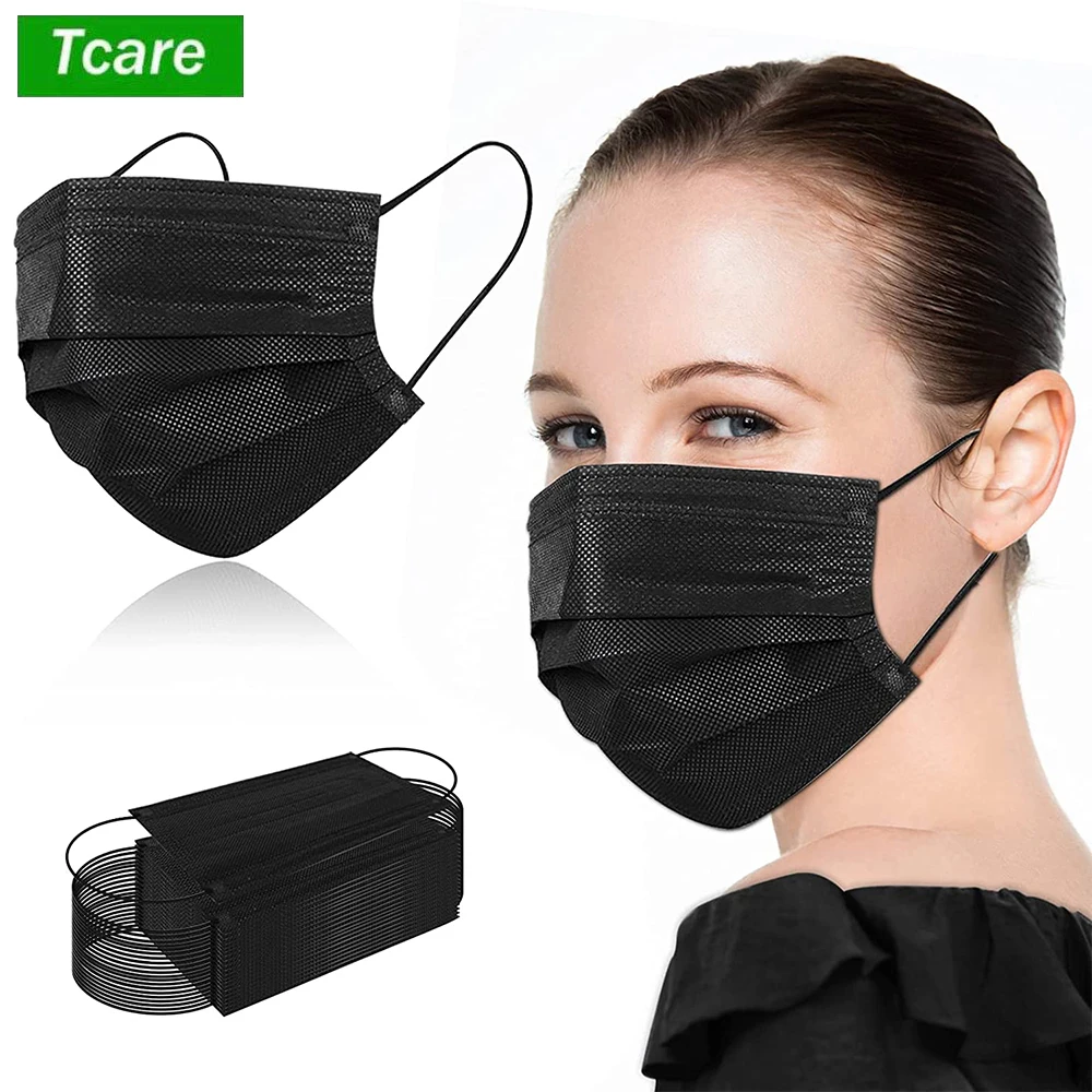 

Tcare 50/100Pcs Black Disposable Face Masks, Black Face Masks Disposable 3 Ply Face Masks for Adults, Fashion Black Cool Masks