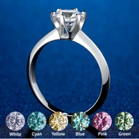 big sale real moissanite ring 0 50 2 0ctw s925 sterling silver for women with blue pink yellow green diamond jewelry