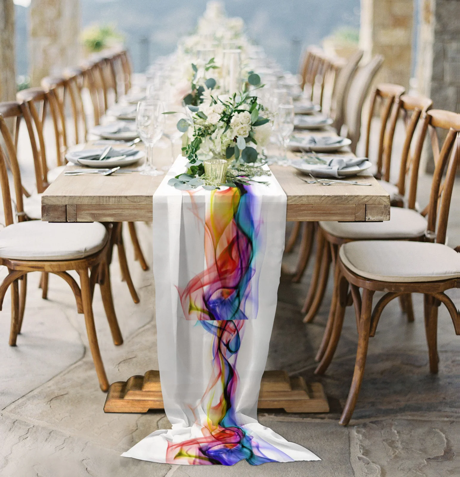 

Color Ripple Gorgeous Chiffon Table Runner for Wedding Celebration Banquet Festival Party Backdrop Decor