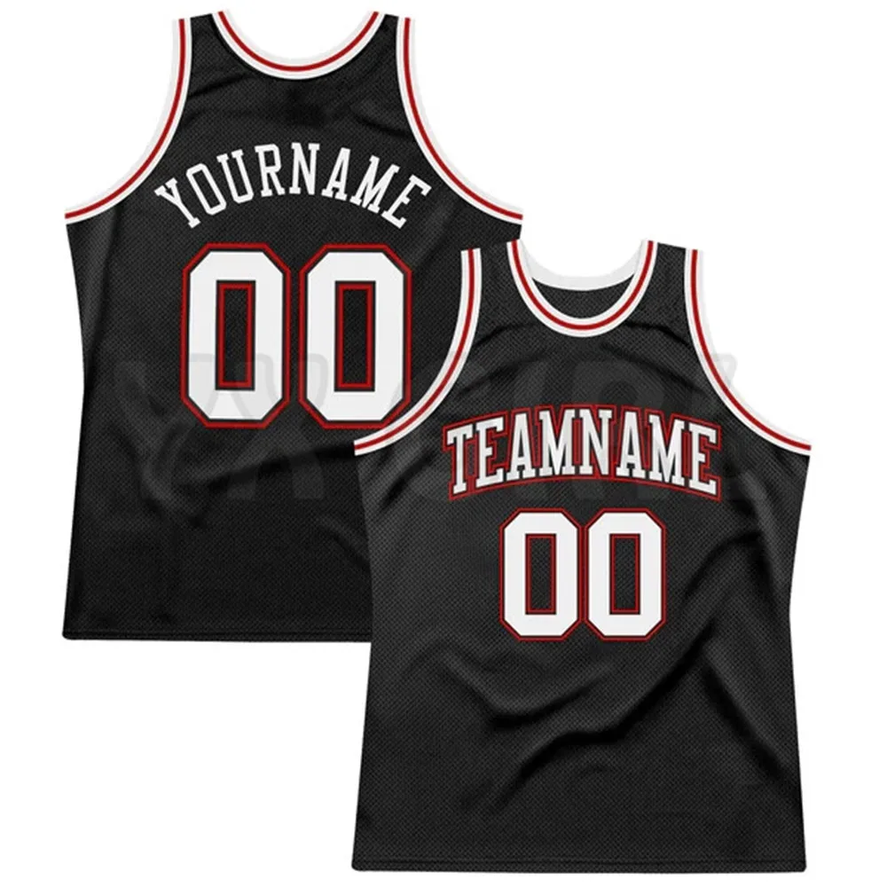 

Custom Black White-Red Authentic Throwback Basketball Jersey Tank Tops for Men Jersey Personlized Sew Team Unisex Top