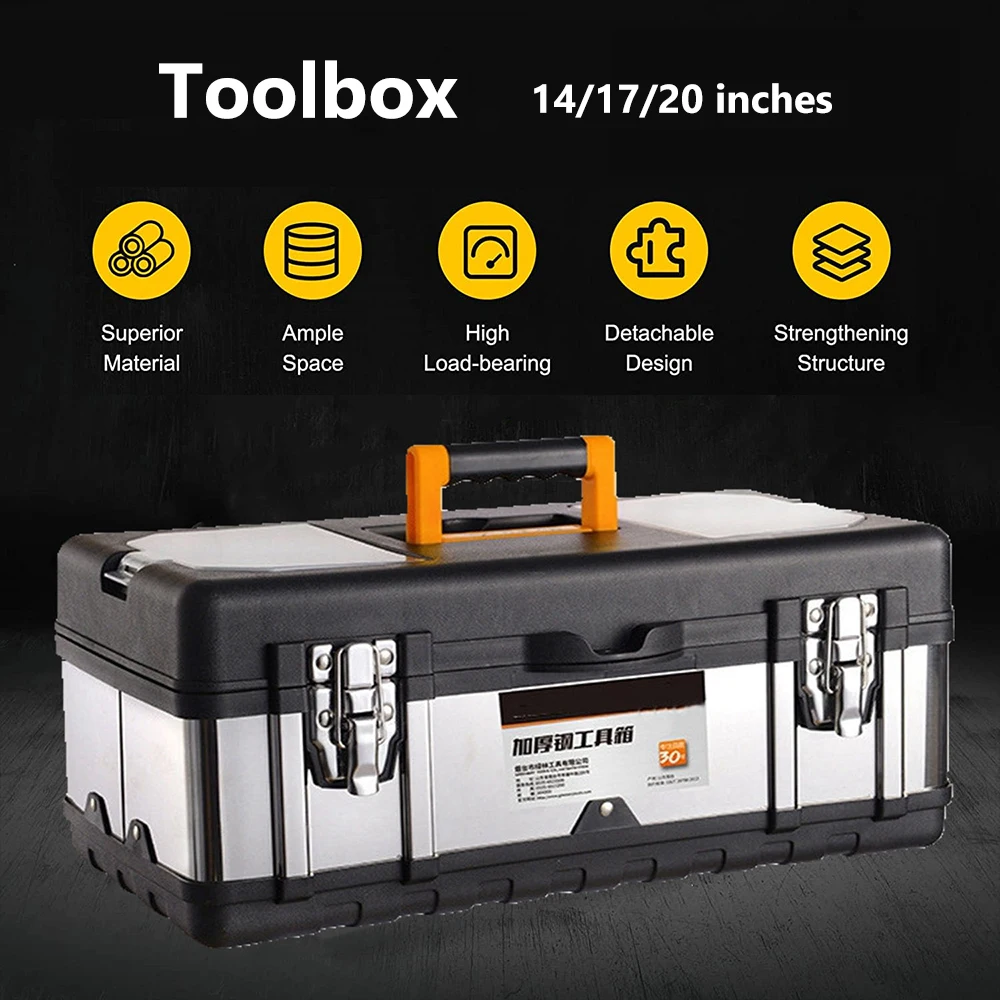 

Stainless Steel Multifunctional Tool Box Storage Suitcase Electrician Hardware Toolbox Industrial Grade Anti fall Organizers Box