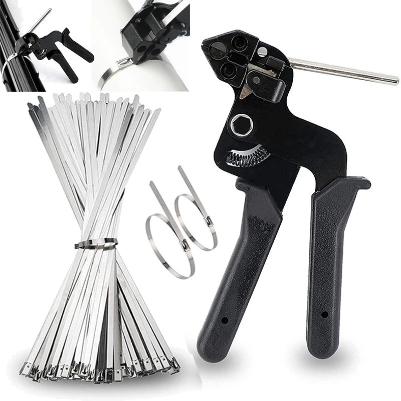 

Stainless Steel Cable Tie Multi-Purpose Locking Cable Metal Tie Automatic Tension Cable Tie plier Bundle tool Fastening Tool