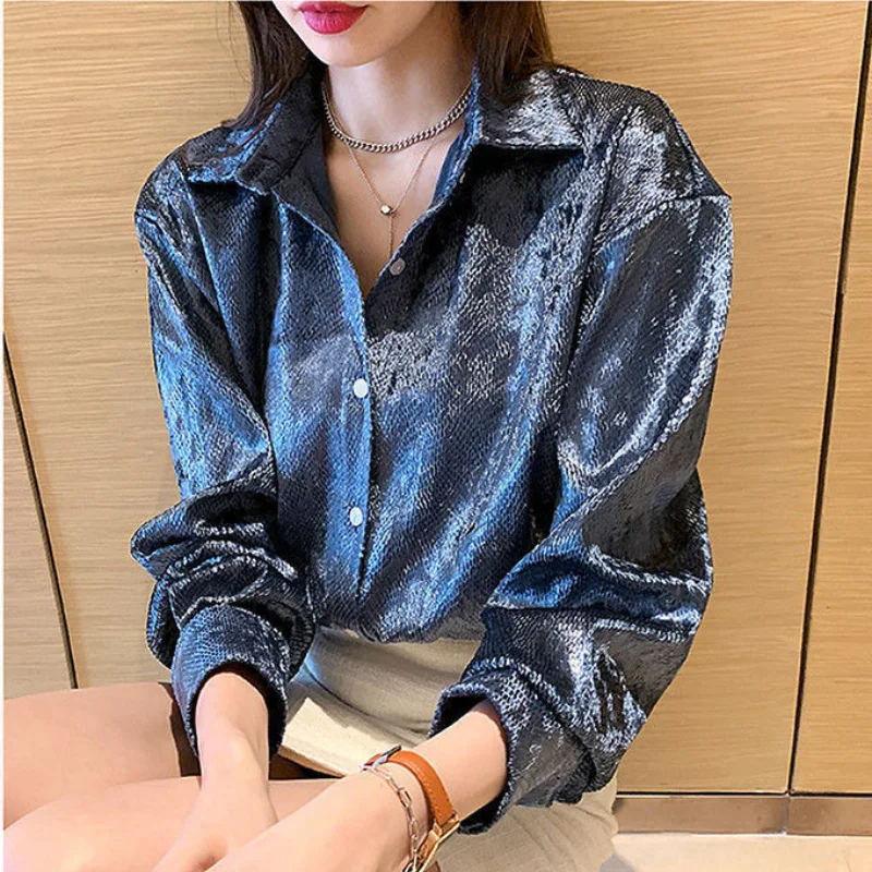 

Autumn Blusas Women Spring New Serpentine Element Top Loose Long Sleeve Bottoming Ladies Office Blusas Mujer Tops Women 2022