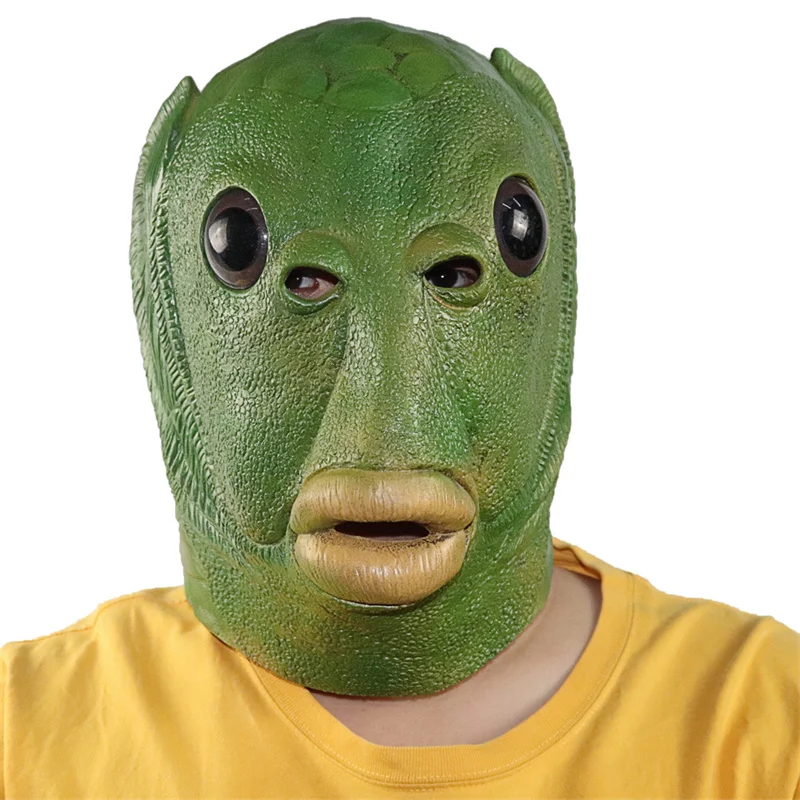 

Adult Funny Ugly Green Fish Headgear Latex Cosplay Party Halloween Alien Mask Party Horror Spoof Supplies