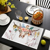 fangship place mats for dining table watercolor cattleskull with flowers feathers and plants heat resistant placemats washable