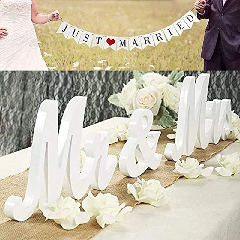 Wedding Centerpieces Decorations 1 Set Wooden White Mr Mrs Letter Ornament for Wedding Party Welcome Sign Decor