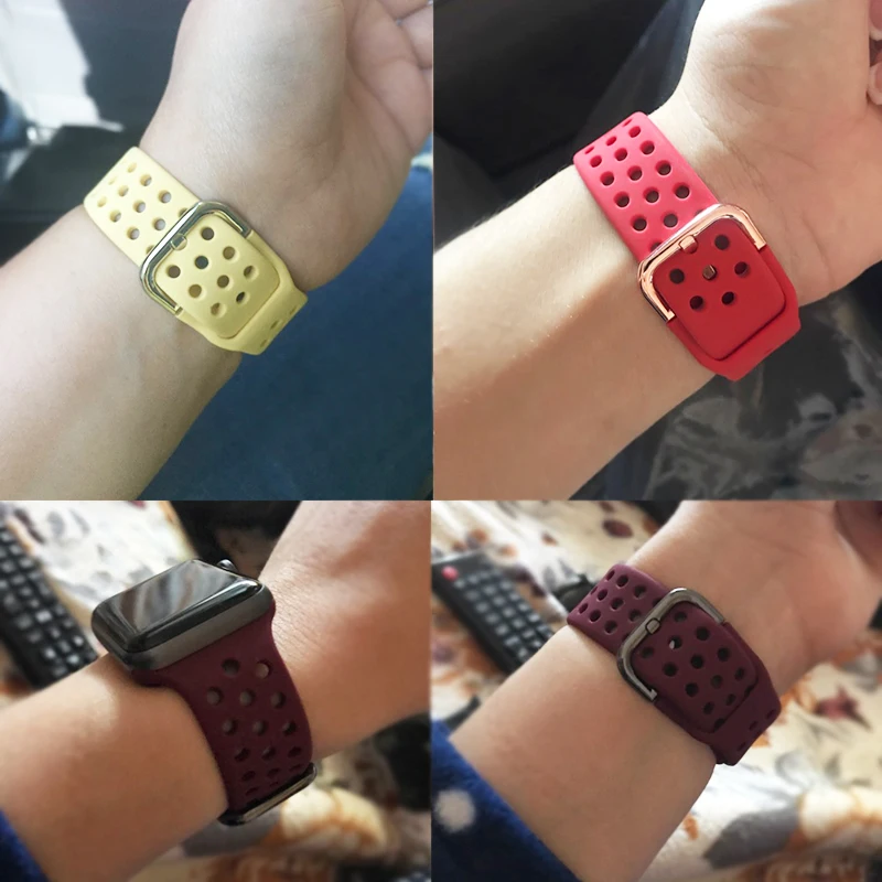 Silicone Strap For Apple watch UItra 8 7 45mm 41mm 6 5 4 SE 44mm 40mm Sports breathable bracelet strap iwatch 3 42mm 38mm Correa