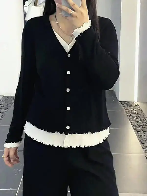 Поддельная двухсекционная нижняя рубашка больших размеров модный вязаный