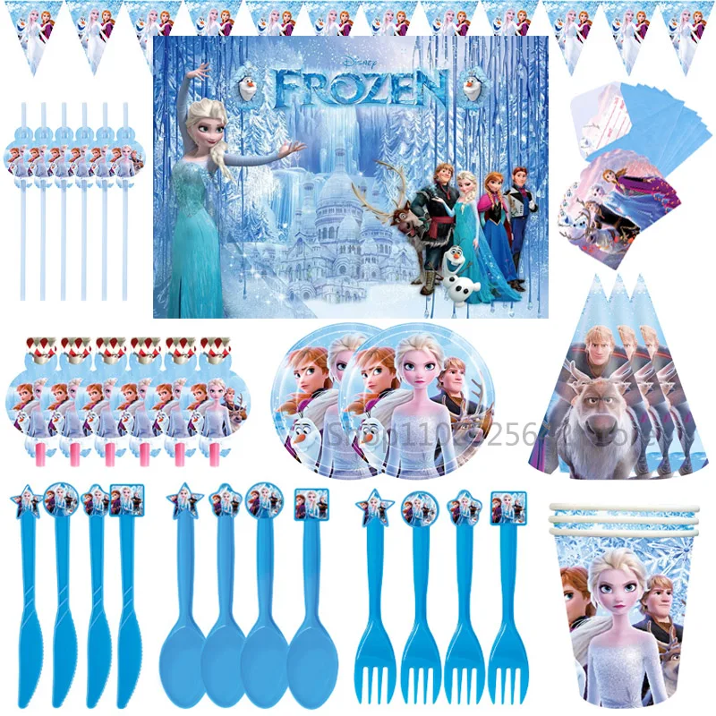 

Мультяшная замороженная тема, искусственное украшение, детская одноразовая посуда на день рождения, бумажная чашка, скатерть, детский фон для шоу