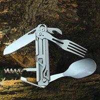 folding tableware portable camping utensils cutlery multi function stainless steel reusable foldable fork knives bottle opener