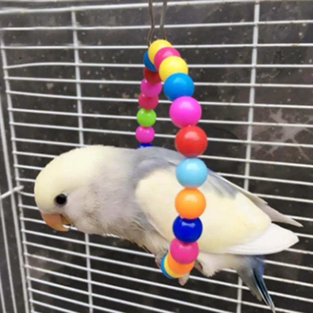 

Colorful Beads Hanging Pet Cage Toy 1Pc Circle Parrot Climbing Swing Ring Bird Decor Round Woven Swing Pendant