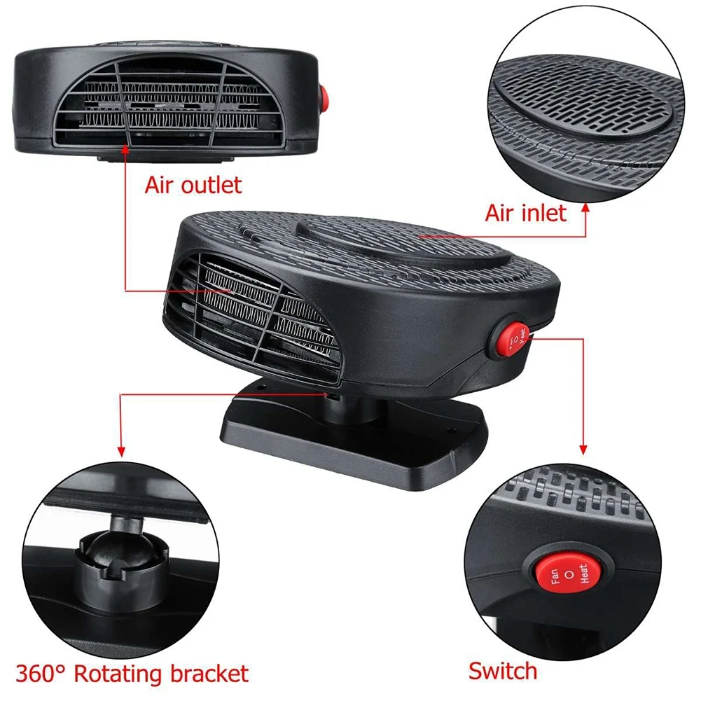 

Universal Demister Car Air Heater DC24V 500W Fan Heater Defroster Demister Heating Cooling Fan For 24V All Car Models