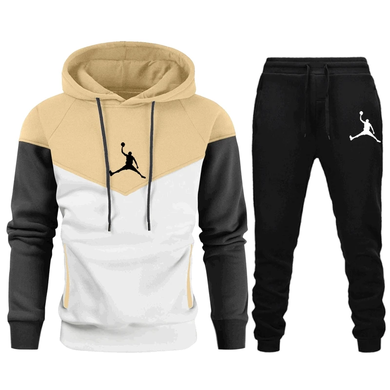 

Мужской комплект с толстовкой и капюшоном, теплый роскошный спортивный костюм из 2 предметов, высококачественный мужской брендовый пуловер с принтом, спортивный костюм на осень и зиму