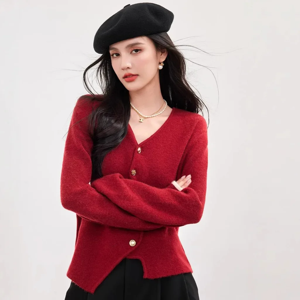 Осенний новый модный мягкий и эластичный вязаный свитер с v-образным вырезом