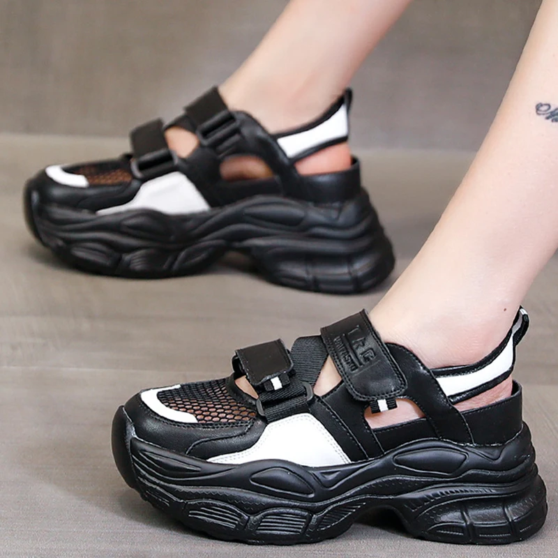7CM Women Sandals 2023 Mesh Hook&Loop Comfy Platform Soft Women Lightweight Casual Beach Summer Sandals Outdoor Female Sandals