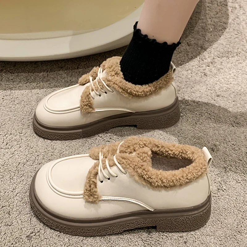 

Round Toe Moccasin Shoes Casual Female Sneakers Clogs Platform Oxfords Women's Autumn British Style Moccasins New Winter Cross C