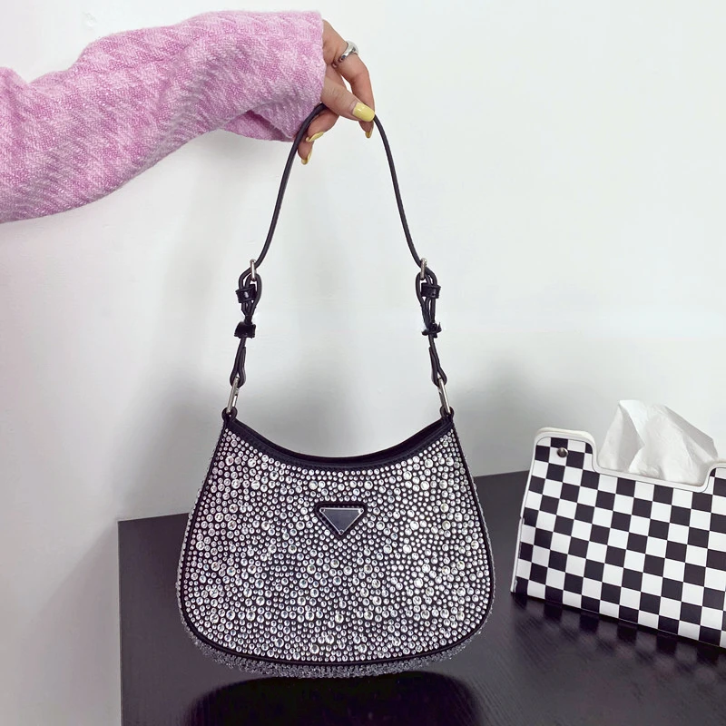 

Rhinestone Underarm Bag Women's 2022 New Trendy Messenger Shoulder Bag Casual Women's Bag Full of Diamond Crescent Bag Handbag
