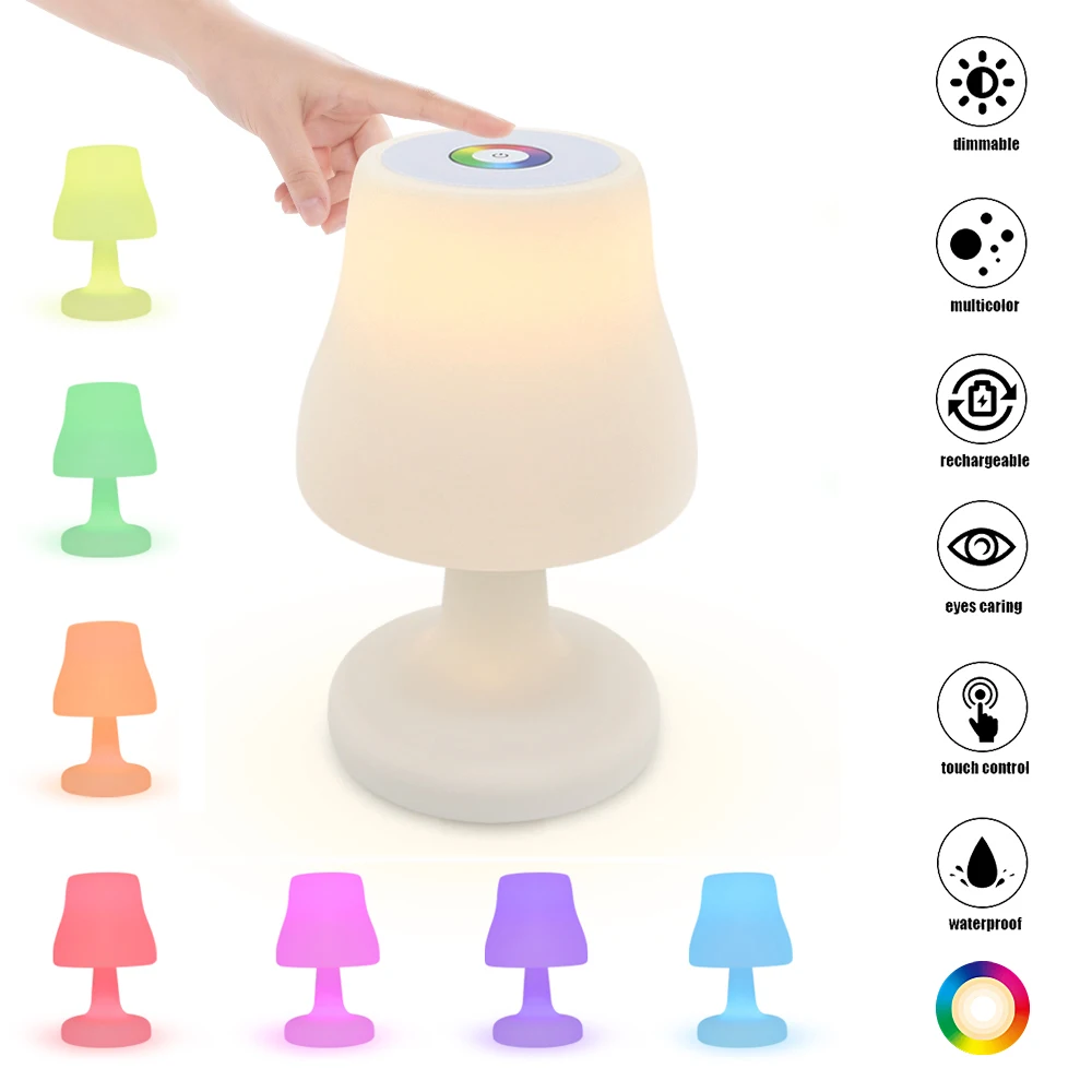 Outdoor RGB LED Touch Table Lamp Dimming Rechargeable Bedroom Kids Night Light With Battery For Atmosphere Decor Bar Restaurant