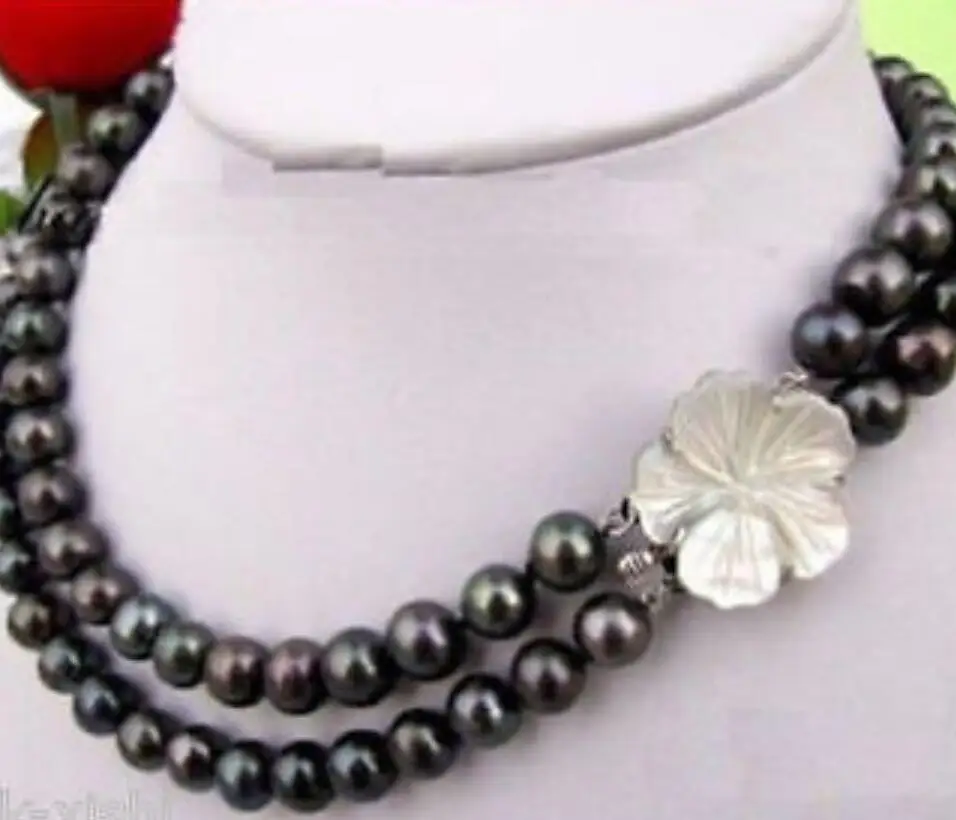 

100% Natural jewelry >AAA+ 8-9mm tahitian black natural pearl necklace 18-19inch Mabe Clasp