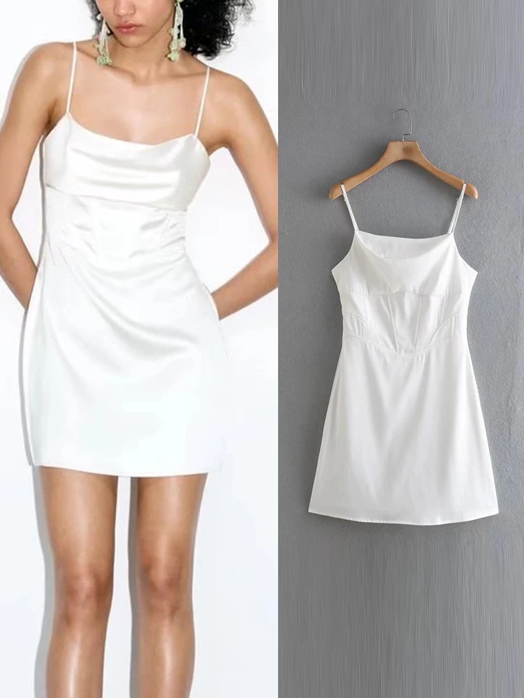 

TFMLN 2022 Summer Women Camisole Dresses 2022 Elegant Soft Party Dress Sexy Sleeveless Backless Female Mini Outfit
