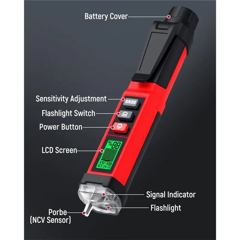 Фото Бесконтактный тестер напряжения Vlag Dual Range AC 12В/70В-1000В с ЖК-дисплеем, инструмент для электрических измерений CAT IV 1000В №3