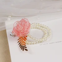 wh001 elegant wedding bridal wrist corsage yarn flower crystal pearls chain alloy leaves bride to be bouquets