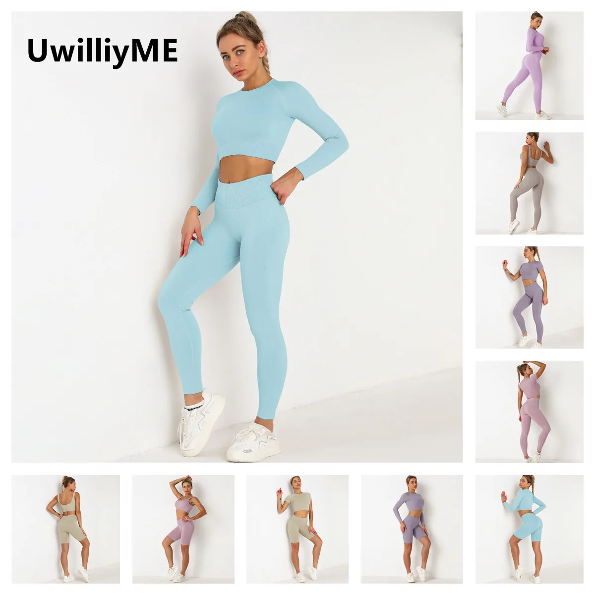 

Комплект для йоги UwilliyME, спортивный костюм из 2 предметов, женская спортивная одежда, спортивный комплект для фитнеса, спортивная одежда, бес...