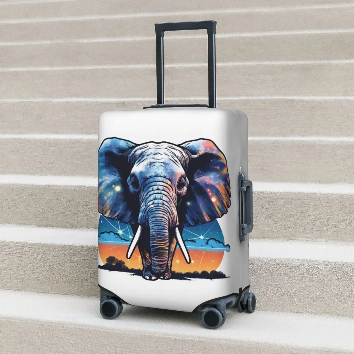 Elephant Suitcase Cover Sky Landscape Detail Design Vacation Travel Practical Luggage Case Protection